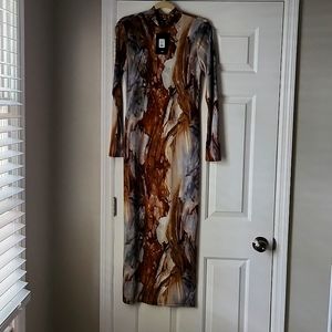 Fashion Nova Greatest Obsession Midi Dress (Brown/Combo)